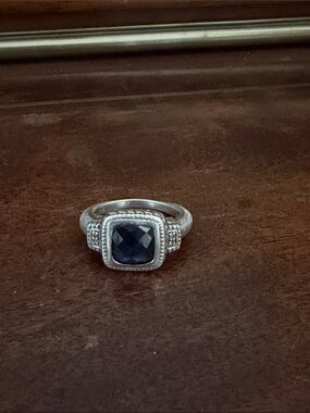 Sterling Silver Judith ripka Cushion-Cut sapphire Ring with Detailed Band